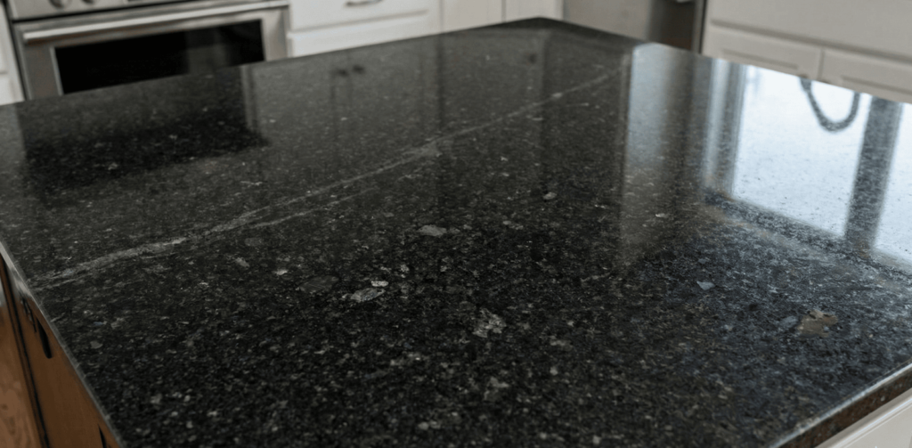 black granite installed on kitchen cabinet