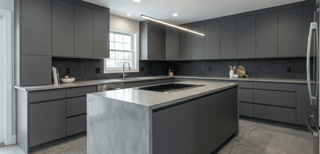 european style inset kitchen cabinet in grey color